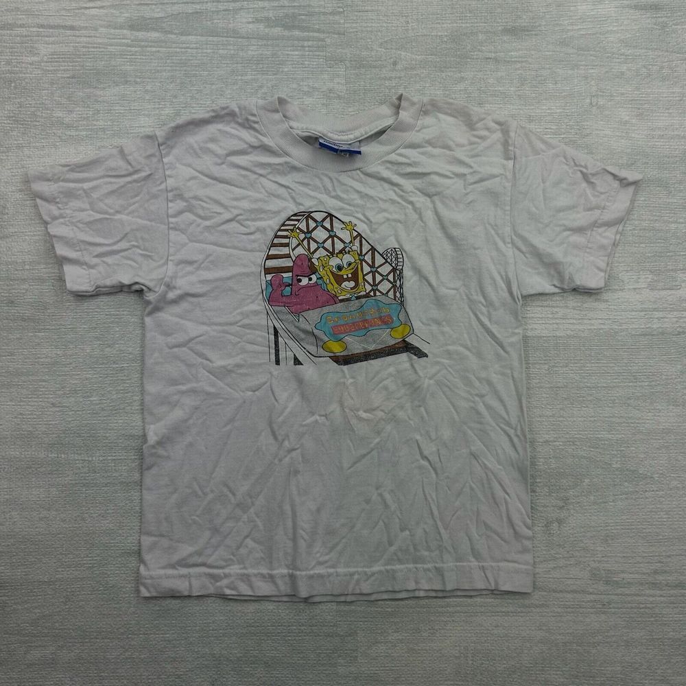 Vintage SpongeBob Squarepants Shirt Adult XS White Rollercoaster Cartoon
